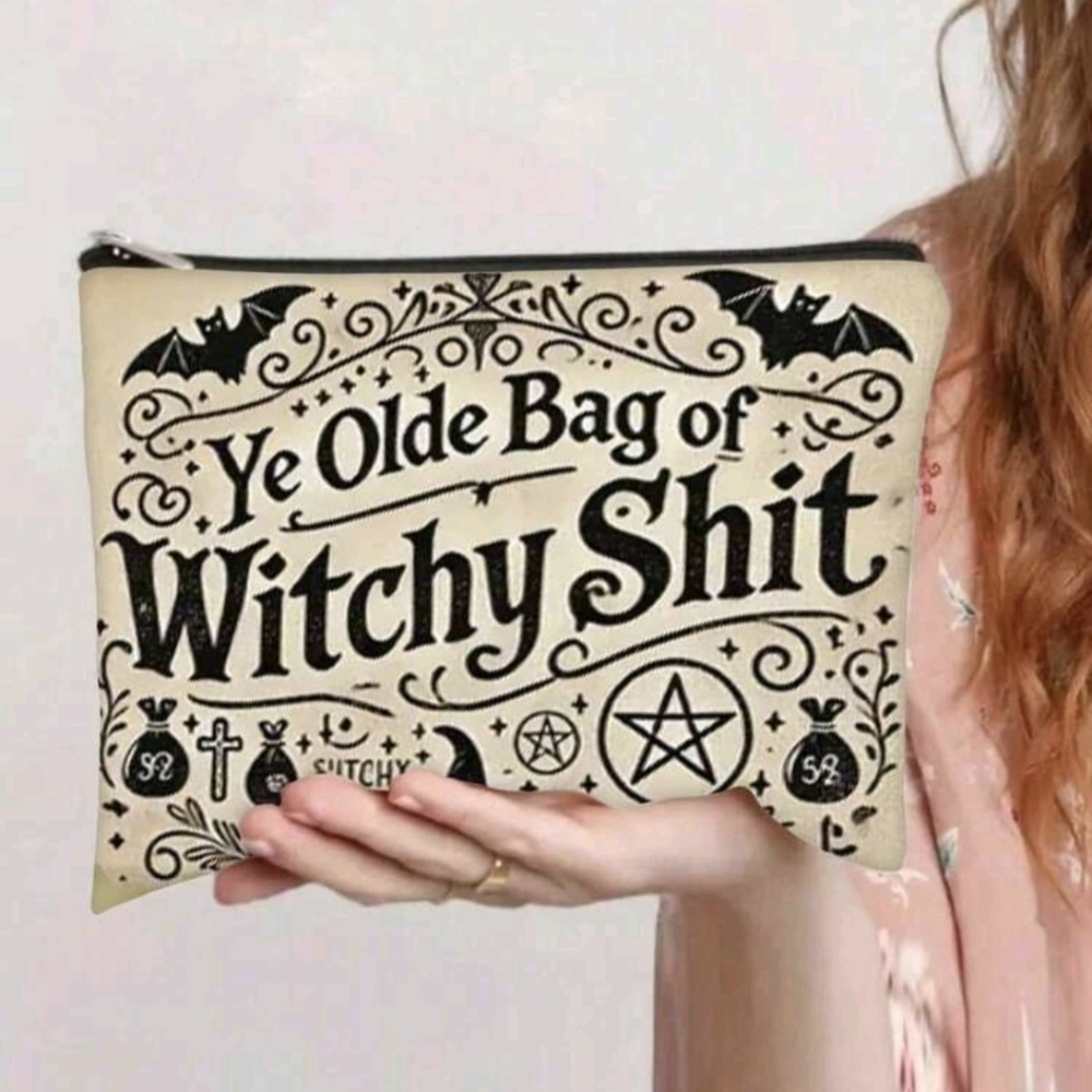 Witchy Shit Canvas Makeup Bag